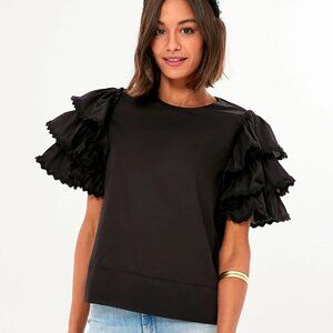 Harshman Juliette blouse top shirt black cotton ruffle sleeves zig zag new 2X